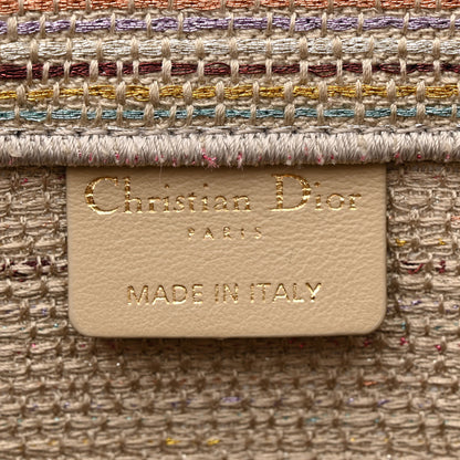 Christian Dior Canvas Embroidered Medium Stripes Book Tote Beige Multicolor 6 of 11