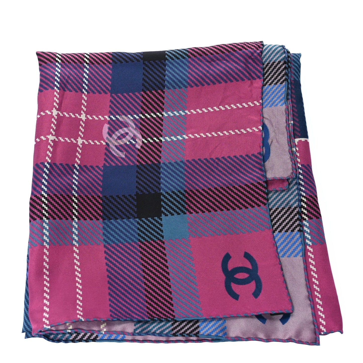 Silk Tartan CC Scarf  Pink Blue