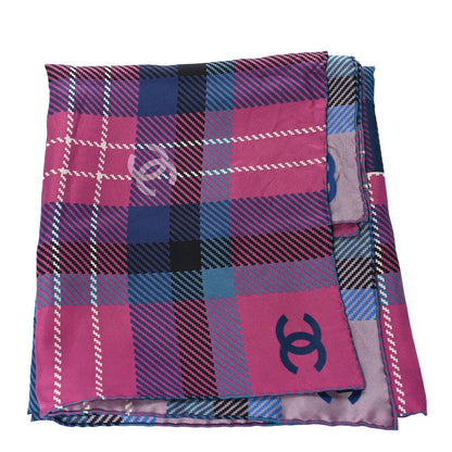 Chanel Silk Tartan CC Scarf  Pink Blue 1 of 4
