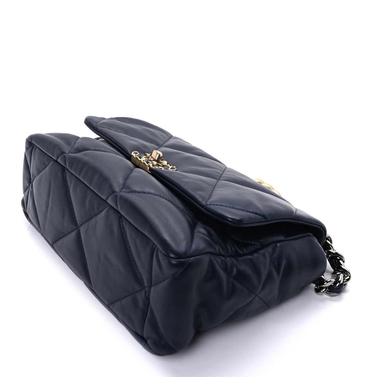 Lambskin Quilted Large Chanel 19 Flap Navy Blue