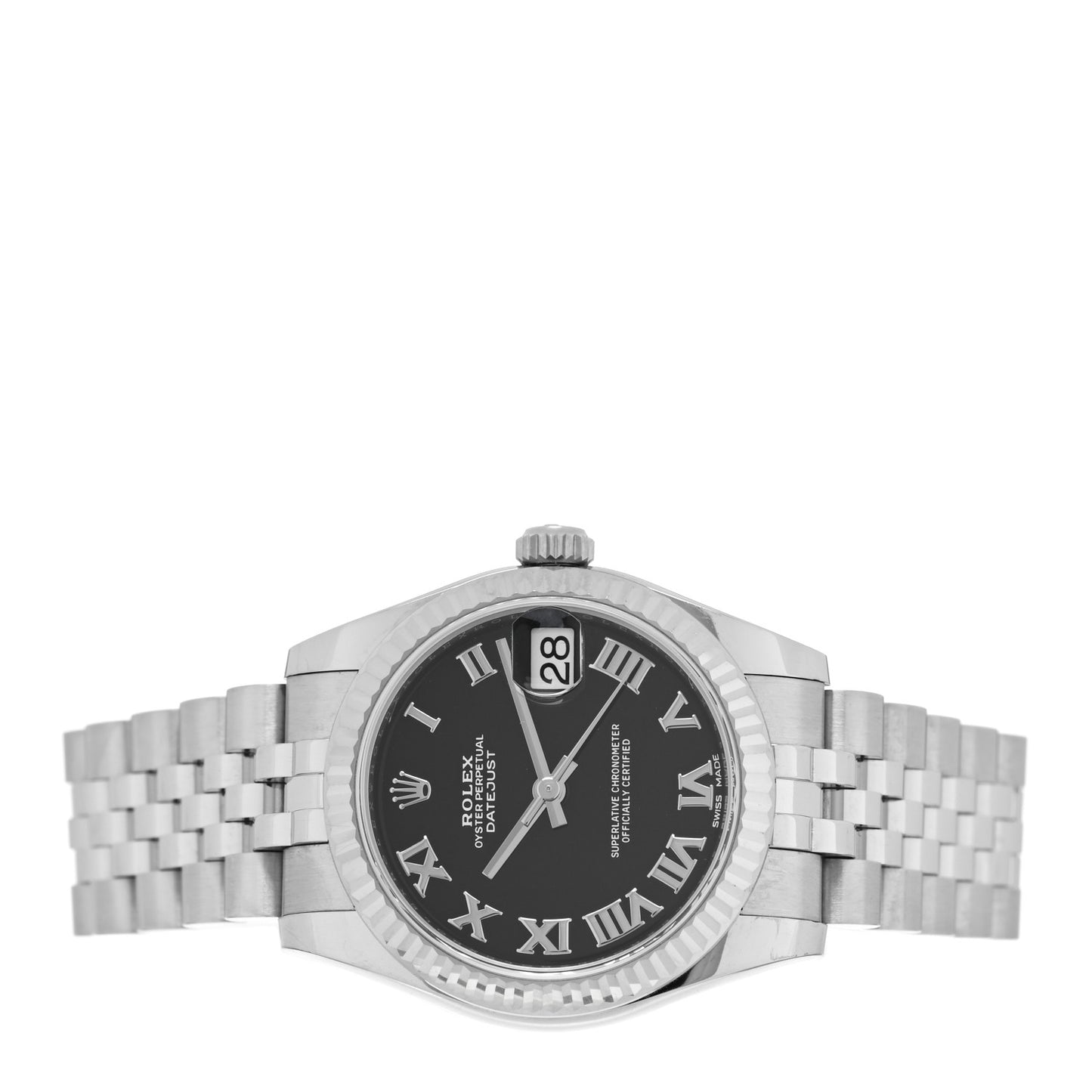 Stainless Steel 18K White Gold 31mm Oyster Perpetual Datejust Watch Black Roman 178274