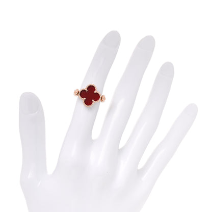 Van Cleef & Arpels 18K Rose Gold Diamond Carnelian Reversible Guilloche Vintage Alhambra Ring 52 6 4 of 6