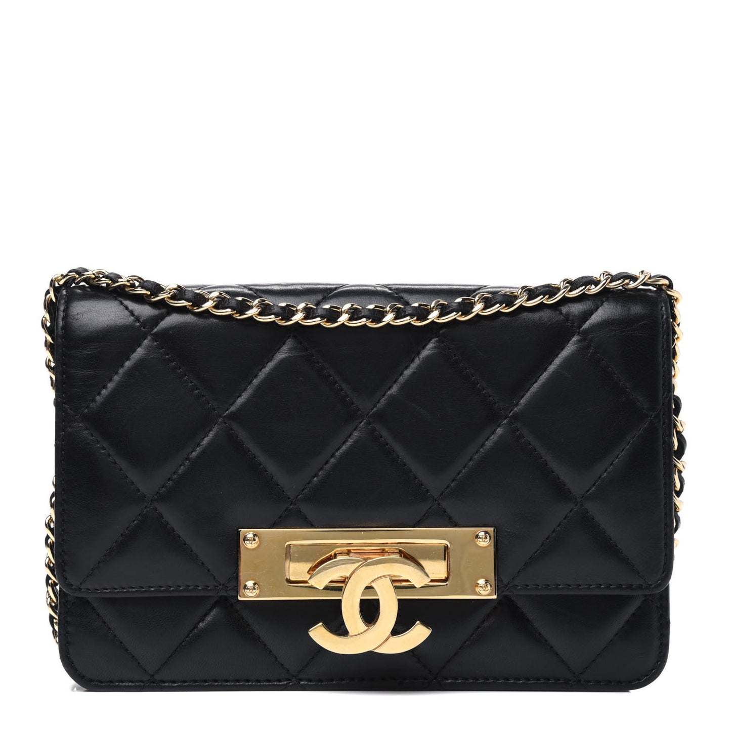 Lambskin Quilted Golden Class Wallet on Chain WOC Black