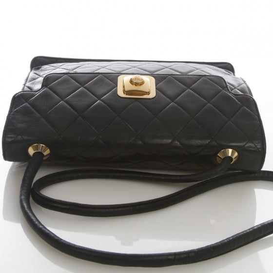 Lambskin Quilted Push Lock Flap Bag Black
