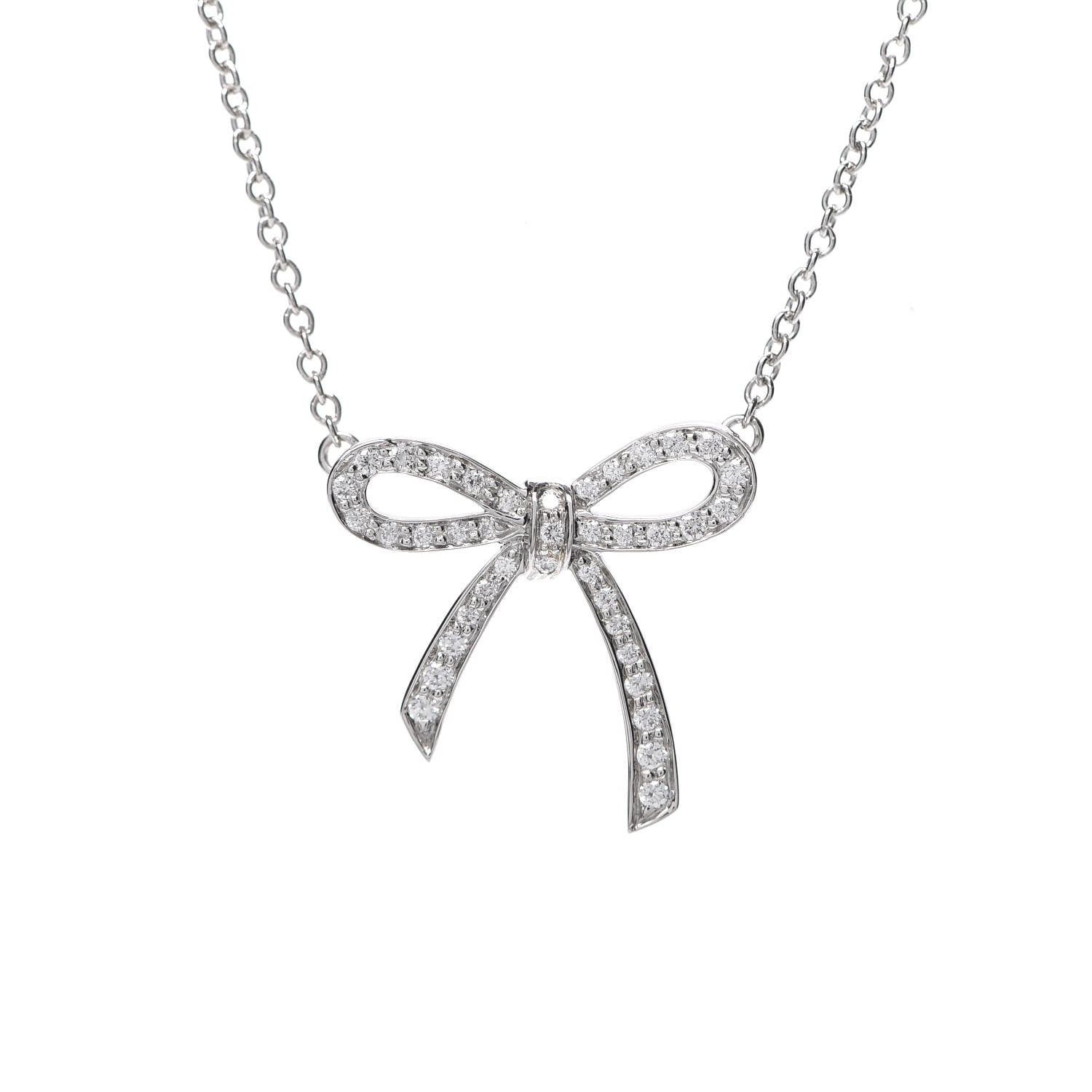 Tiffany Platinum Diamond Mini Bow Pendant Necklace 4 of 7