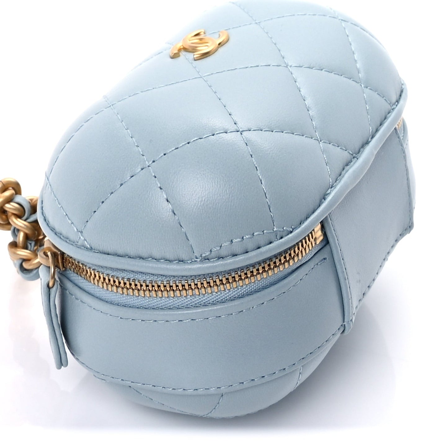 Lambskin Quilted CC Bubble Vanity Case With Chain Light Blue