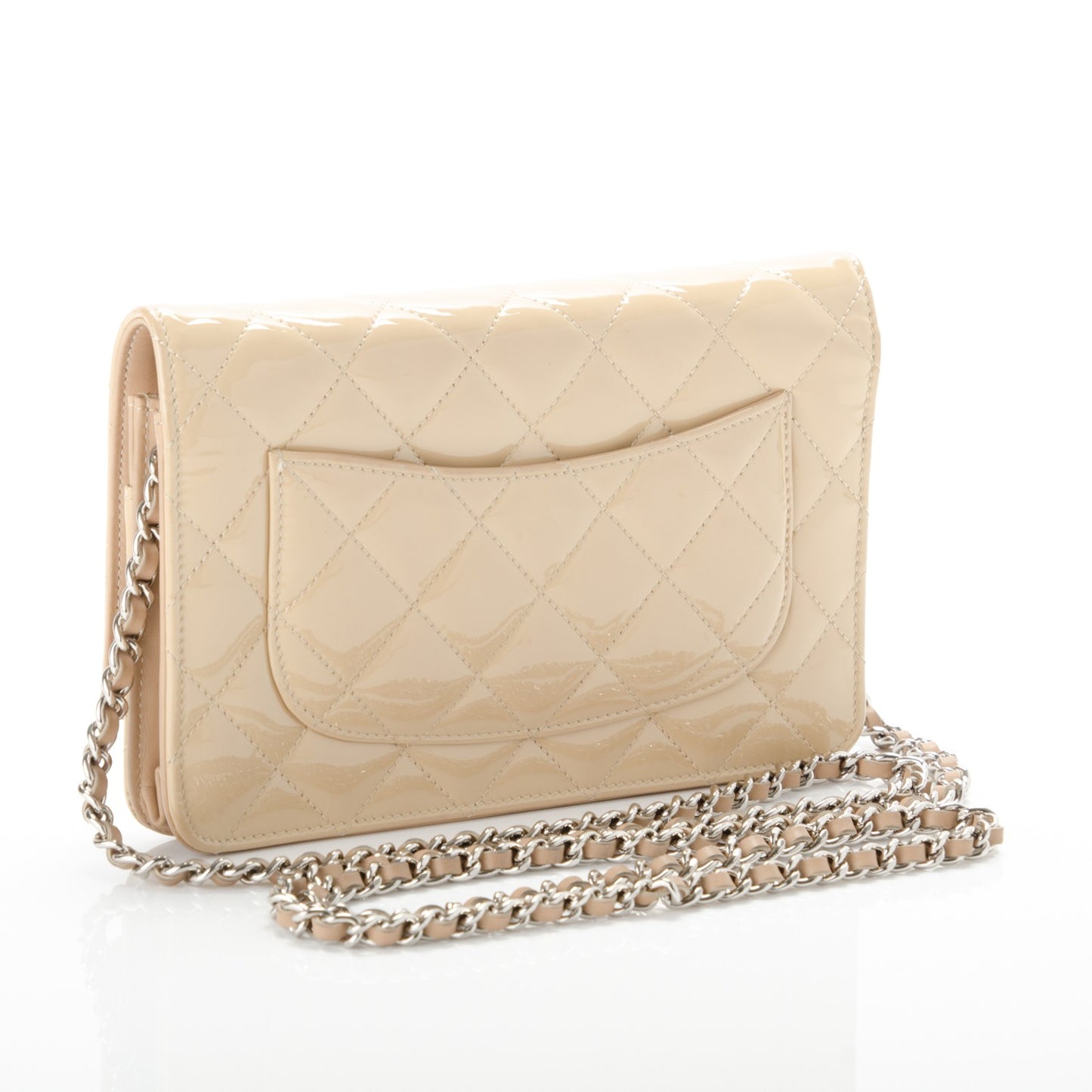 Patent Quilted Wallet On Chain WOC Beige