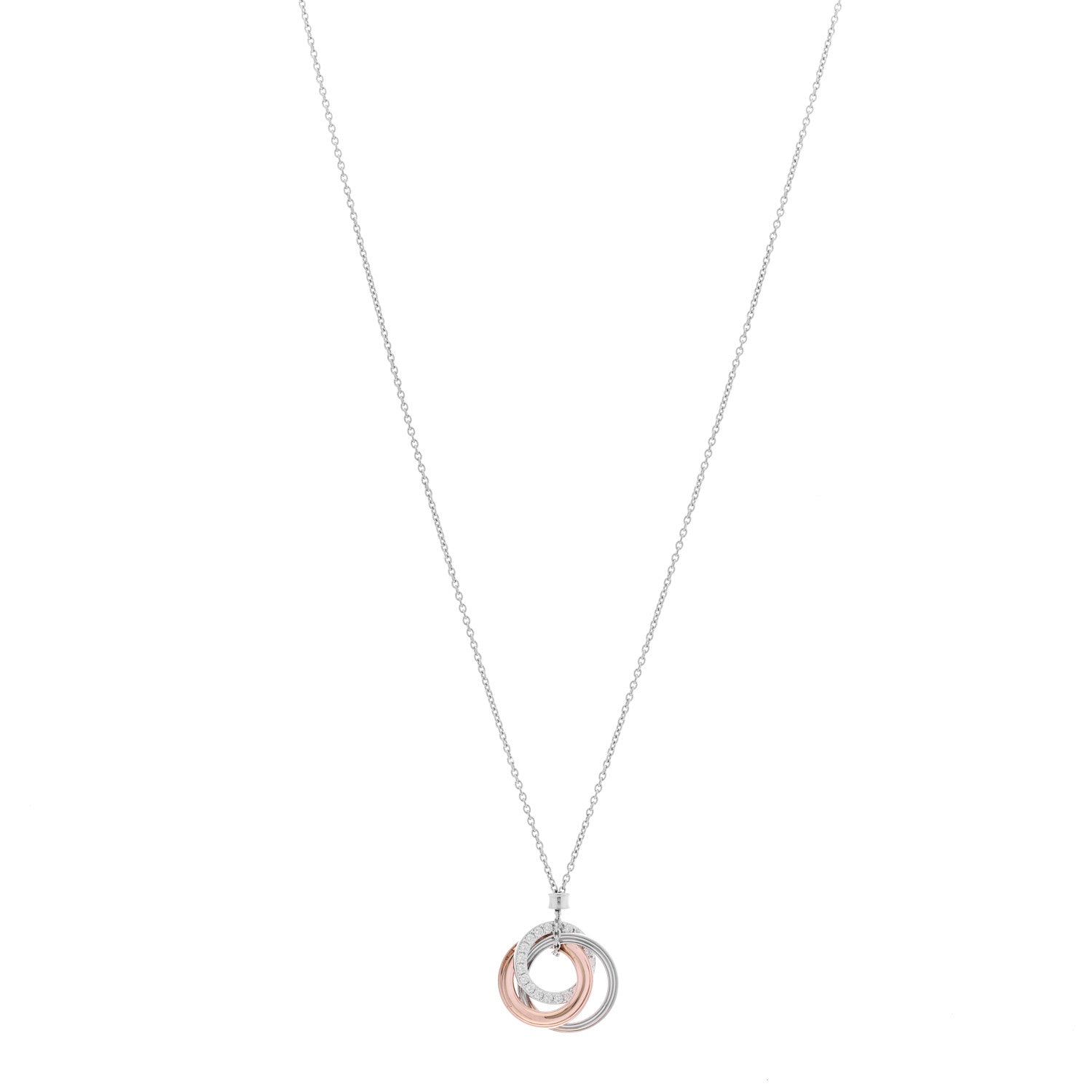 Tiffany 18K White Rose Gold Diamond 1837 Triple Interlocking Circles Pendant Necklace 1 of 6