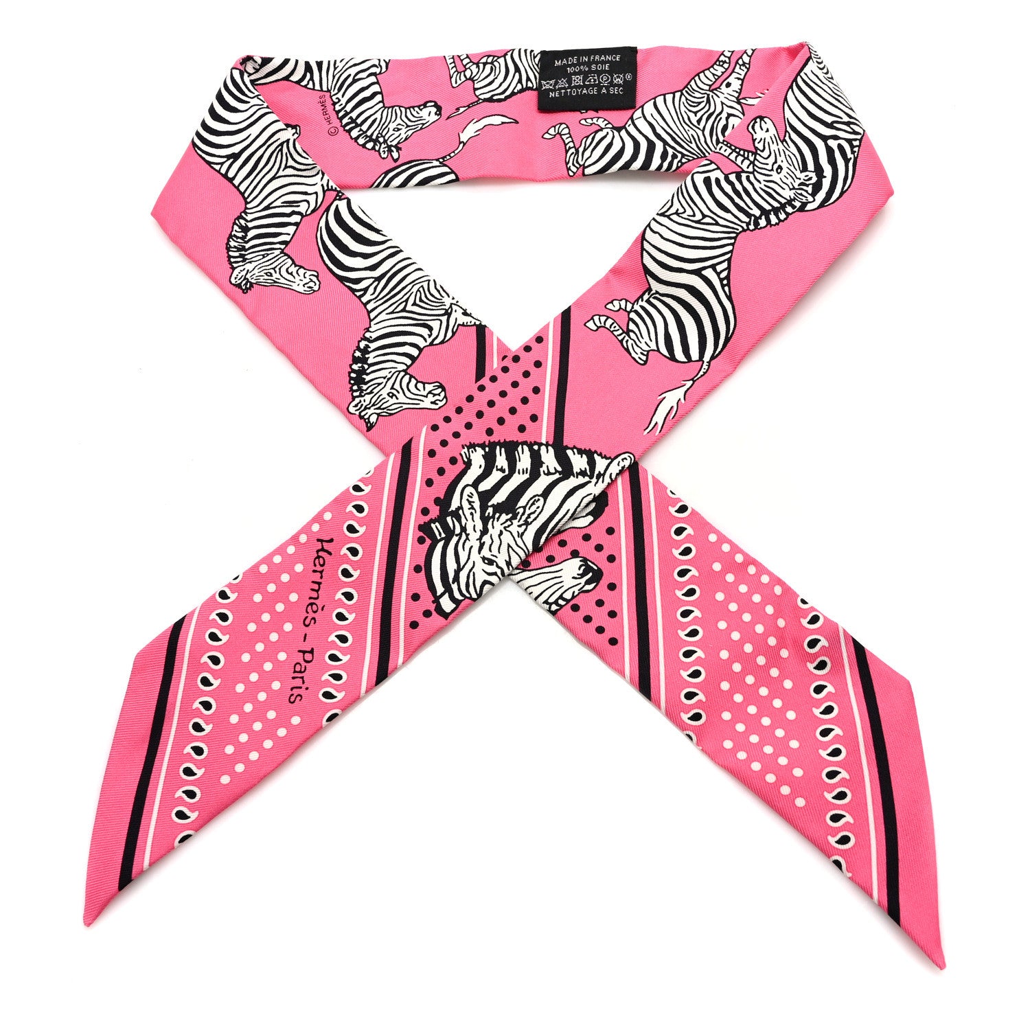Hermes Silk Les Zebres Twilly Rose Bonbon Black 1 of 4
