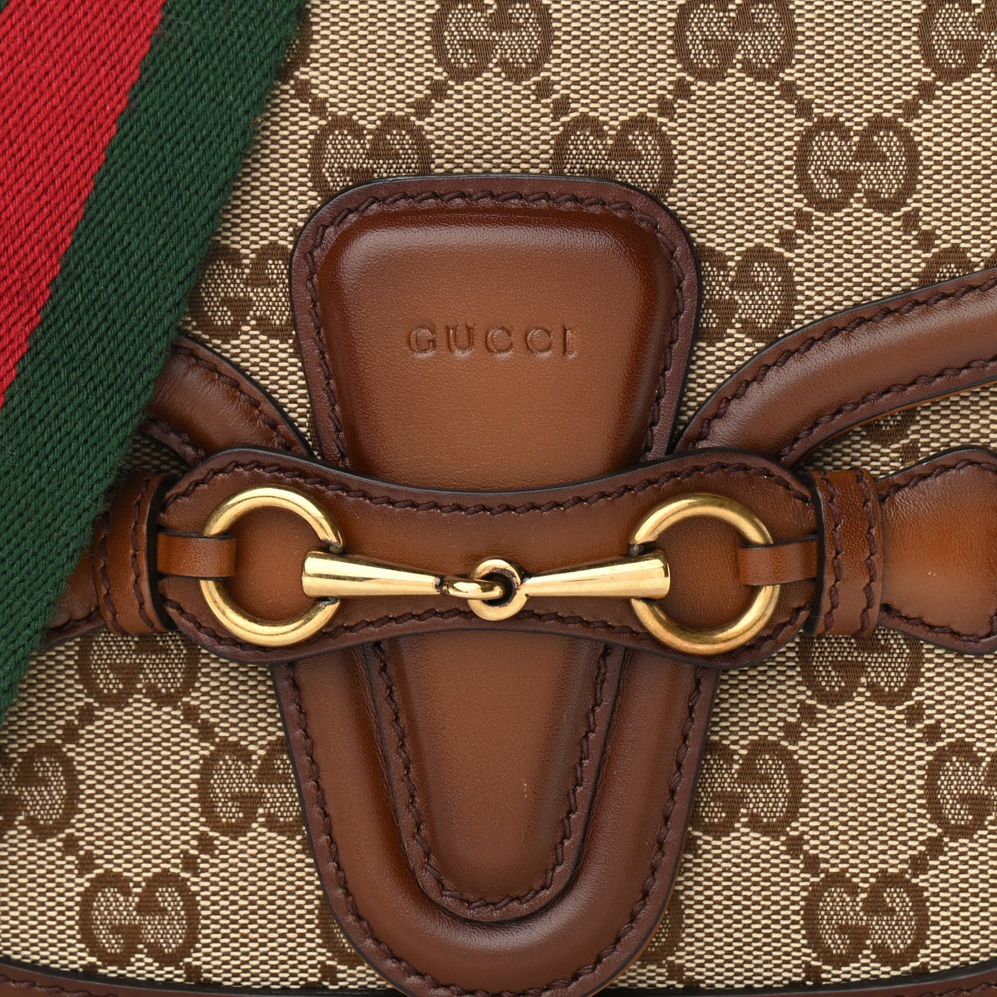 Monogram Small Lady Web Shoulder Bag Beige Cuir