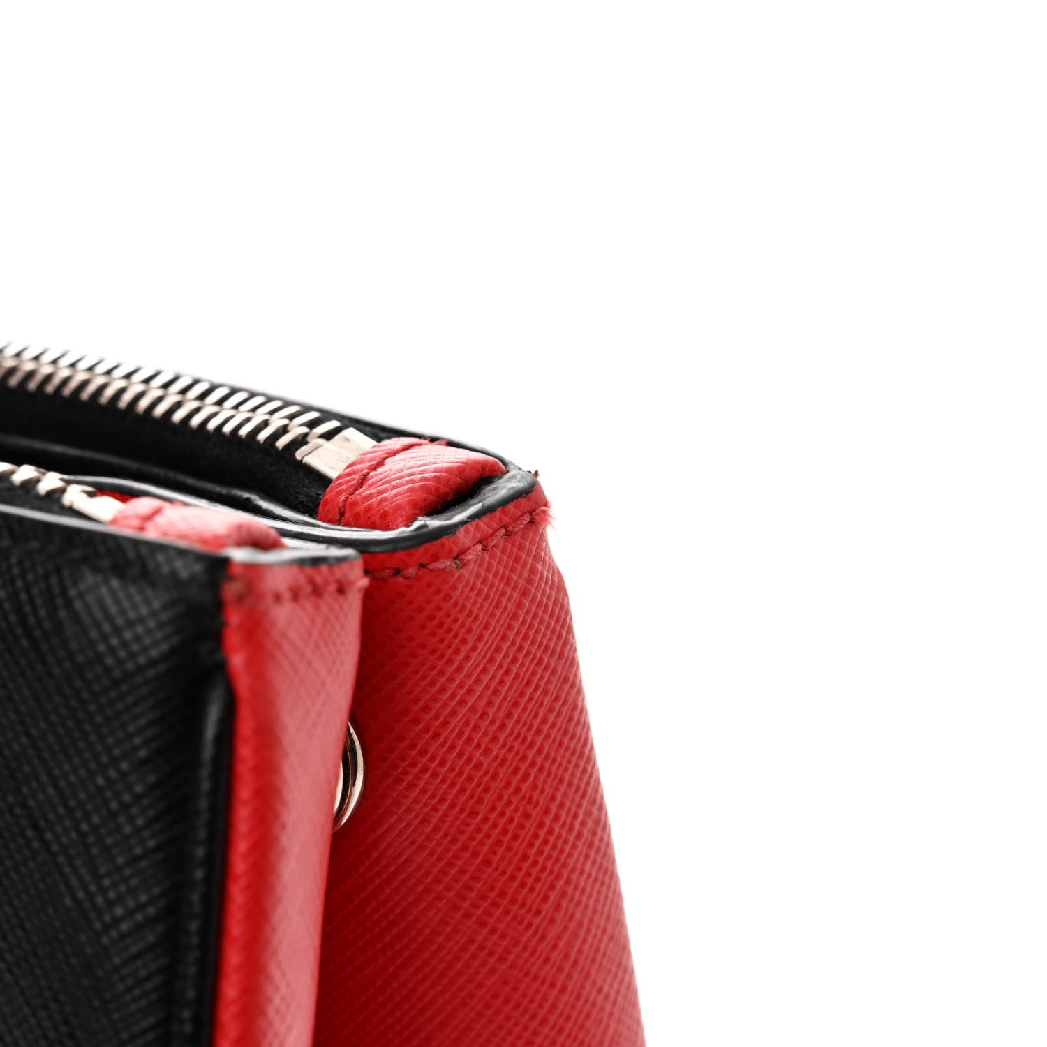 Prada Saffiano Baiadera Striped Medium Galleria Double Zip Tote Black Fuoco White 11 of 12