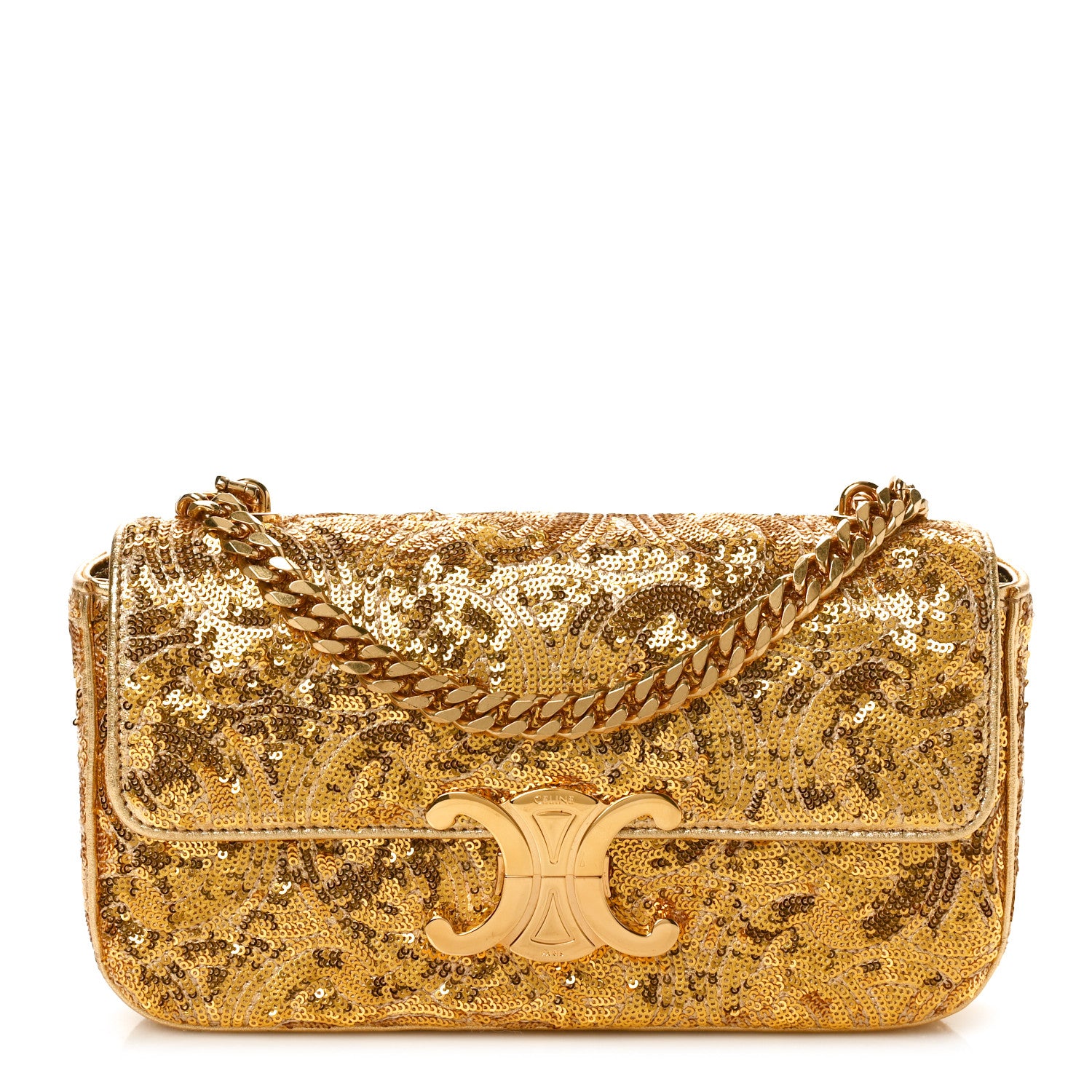 Celine Sequin Triomphe Chain Shoulder Bag Gold 1 of 11