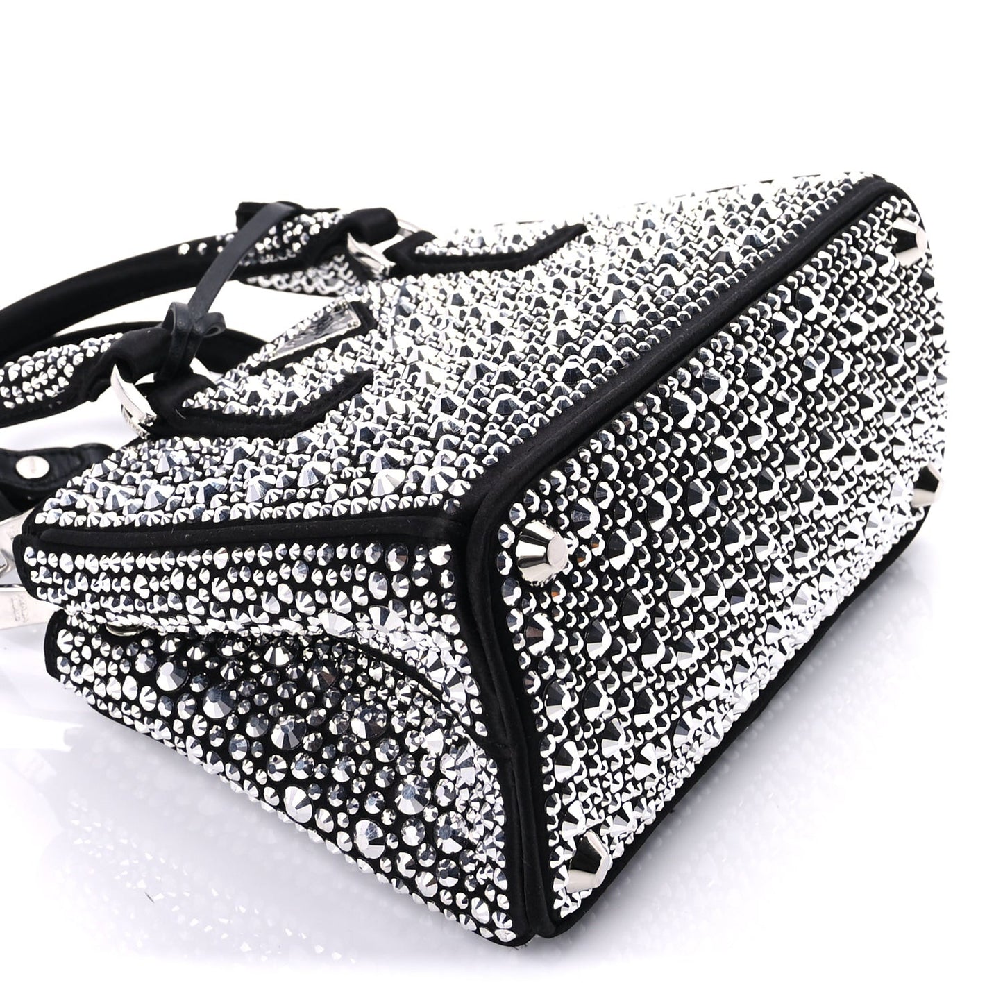 Satin Crystal Mini Galleria Double Zip Tote Metal Black