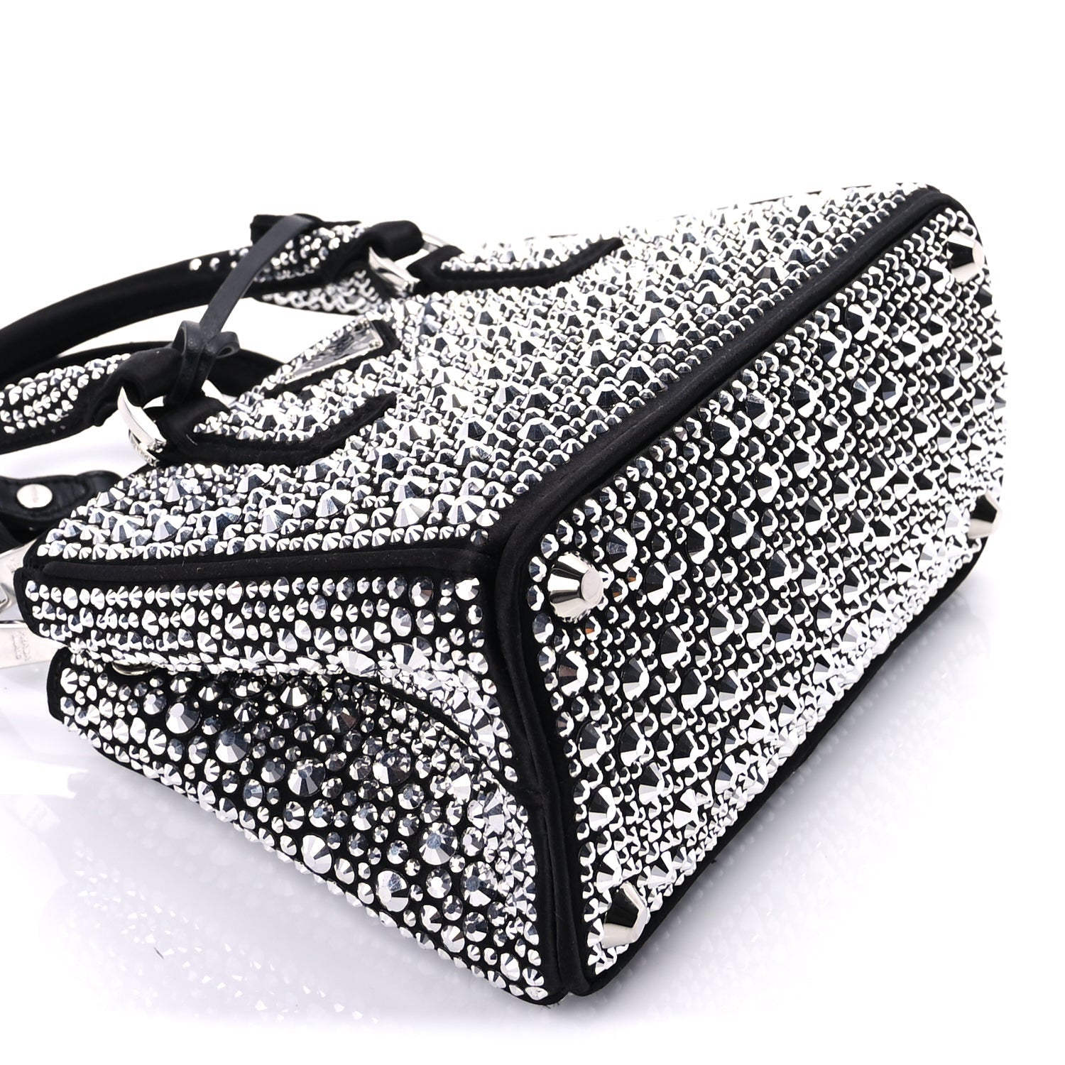 Prada Satin Crystal Mini Galleria Double Zip Tote Metal Black 7 of 8