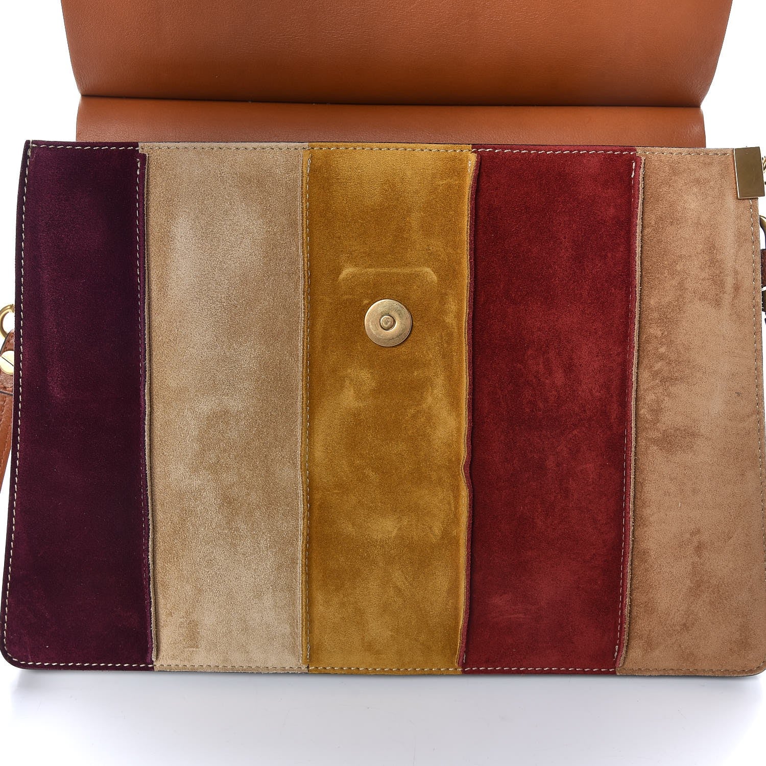 Chloe Suede Striped Patchwork Medium Faye Shoulder Bag Caramel 9 of 11