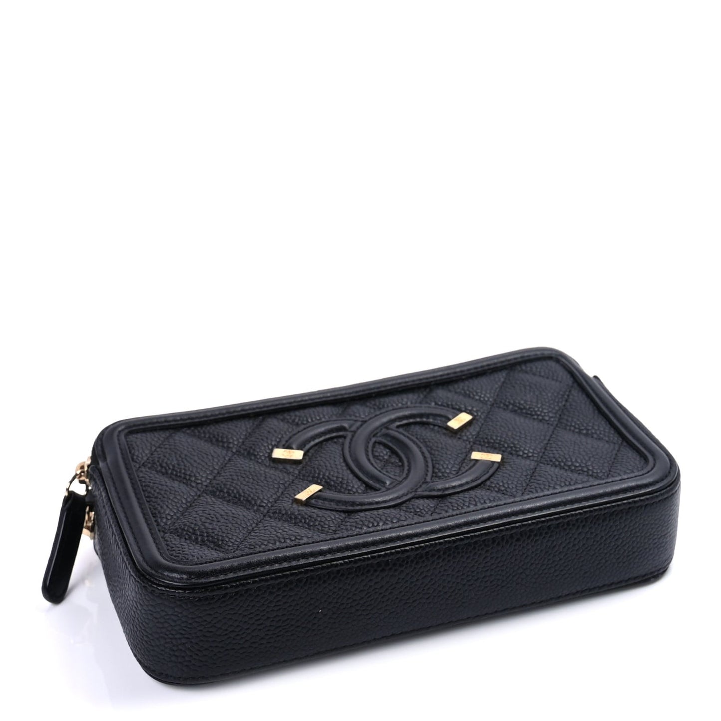 Caviar Quilted CC Filigree Clutch With Chain Black