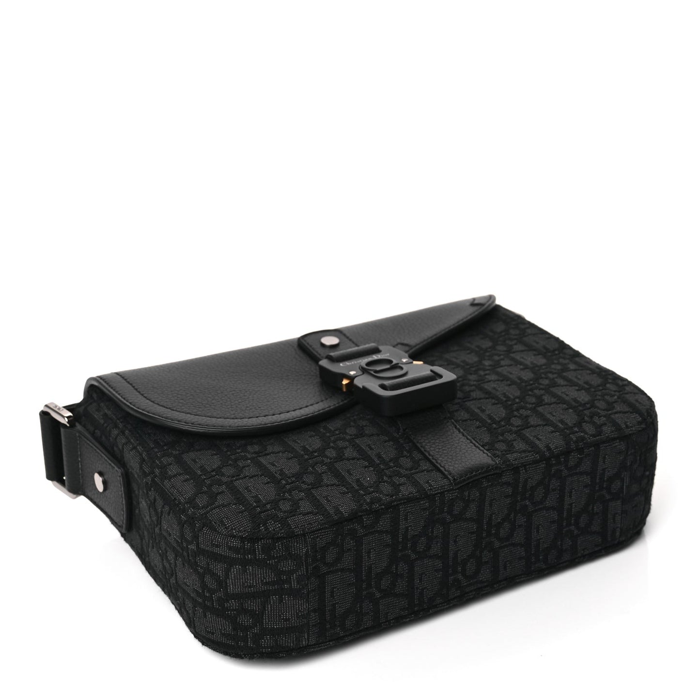 Oblique Jacquard Grained Calfskin Small Saddle Messenger Bag Black Oblique Monogram
