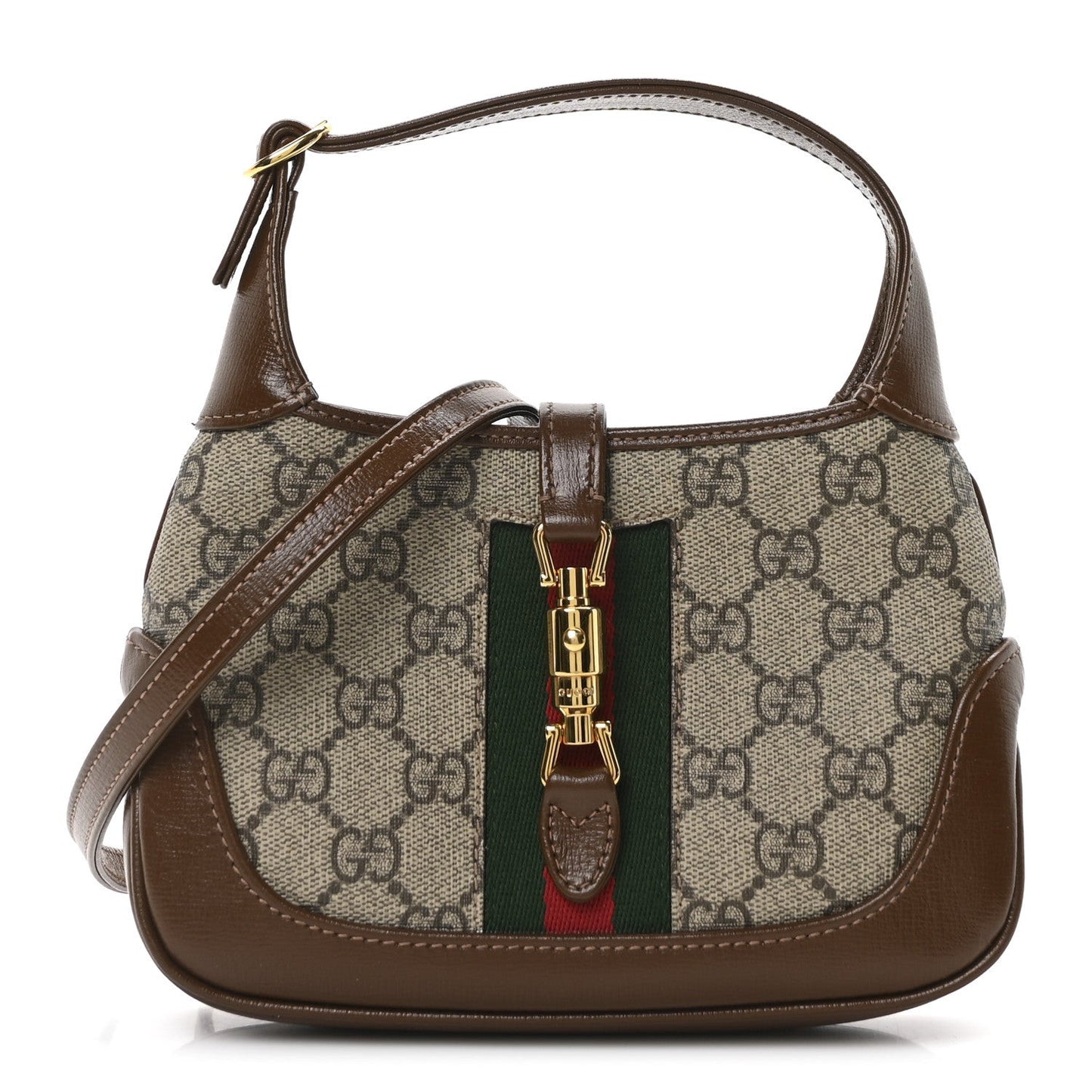 GG Supreme Monogram Azalea Calfskin Web Mini Jackie 1961 Hobo Beige Ebony Brown Sugar