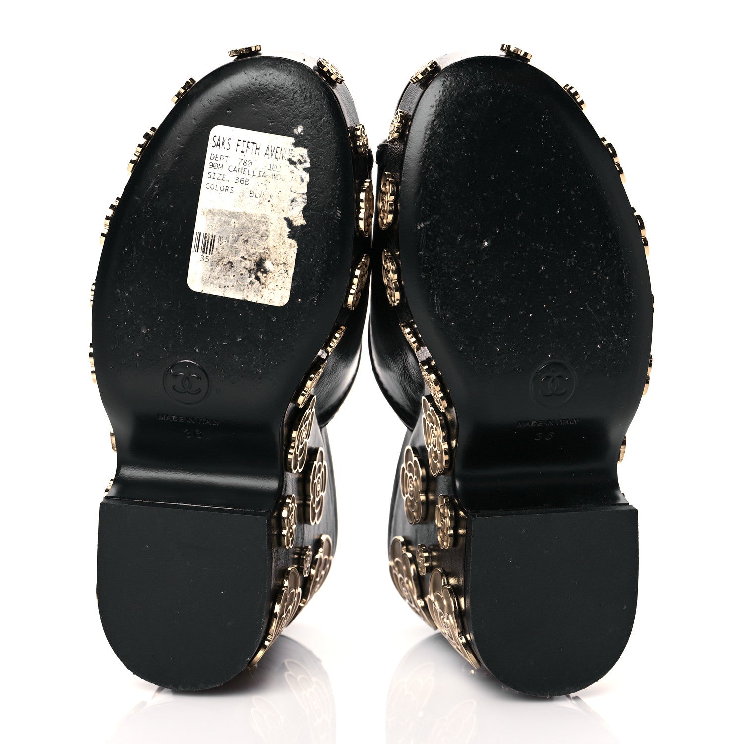 Chanel Crumpled Calfskin Camellia Wedge Mules 36 Black 6 of 10