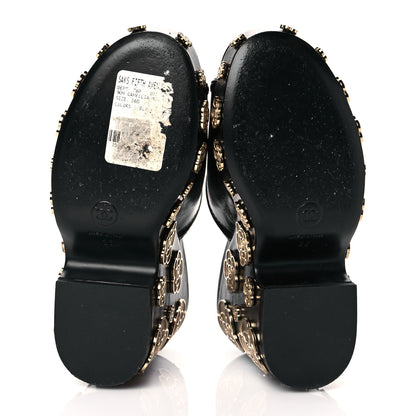 Chanel Crumpled Calfskin Camellia Wedge Mules 36 Black 6 of 10