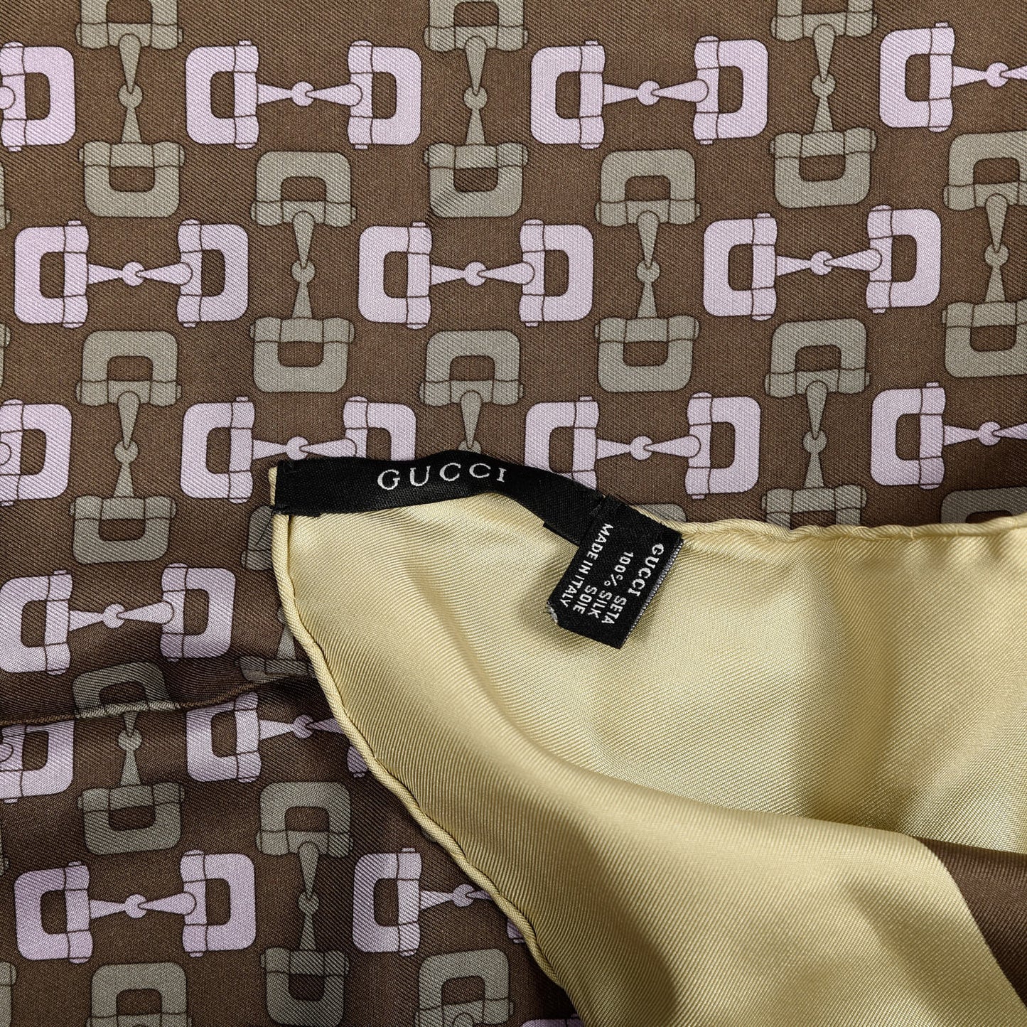 Silk Horsebit Square Scarf Ivory Brown