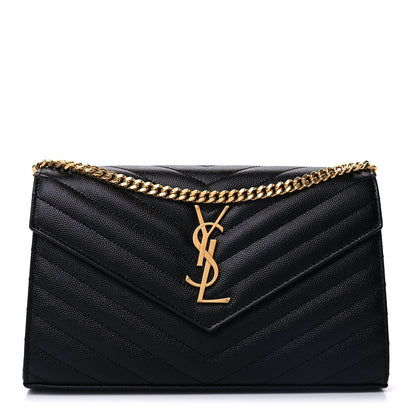 Saint Laurent Grain De Poudre Matelasse Chevron Cassandre Chain Wallet Black 1 of 8