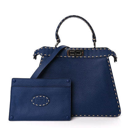 Fendi Vitello Granato Camoscio Selleria Macro Stitchings Medium Peekaboo I SEE U Satchel Blue Cyan 2 of 9