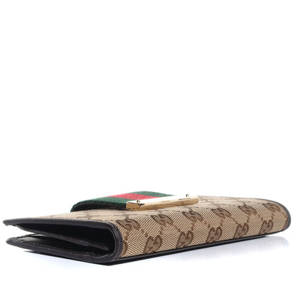 Gucci Monogram Calfskin Ladies Web Continental Wallet Beige Ebony Cocoa 4 of 7