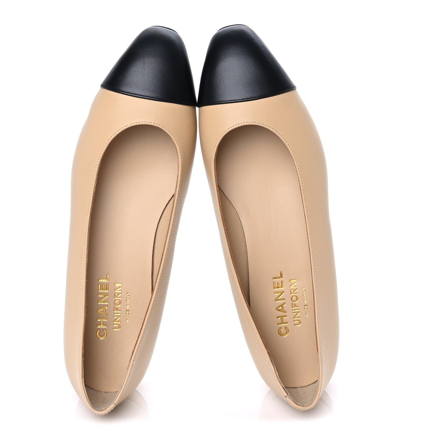 Lambskin Cap Toe CC Uniform Ballerina Flats 39 Beige Black