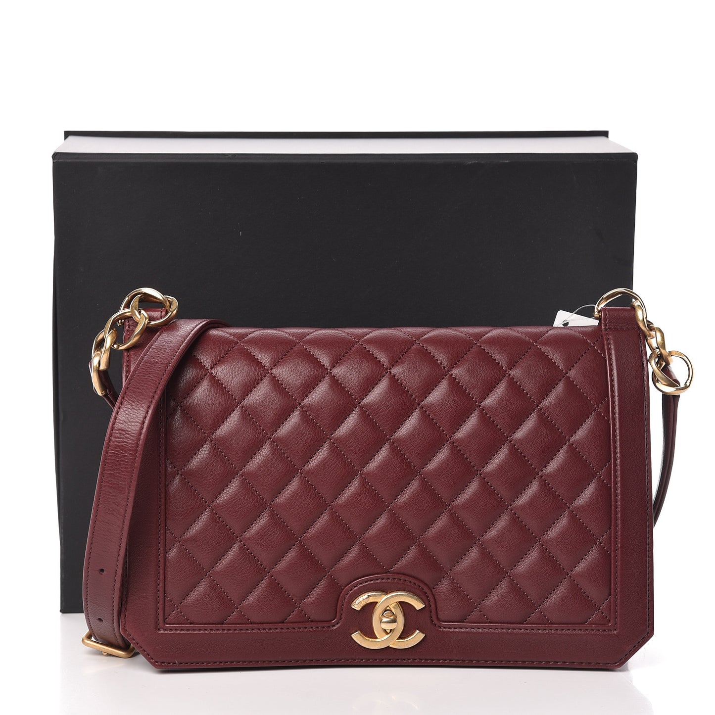 Calfskin Quilted Large Flap Bag Burgundy