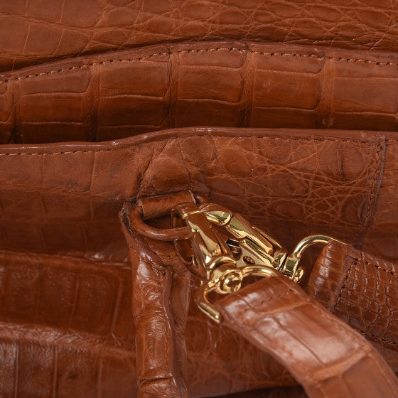 Crocodile Top Handle Tote Brown