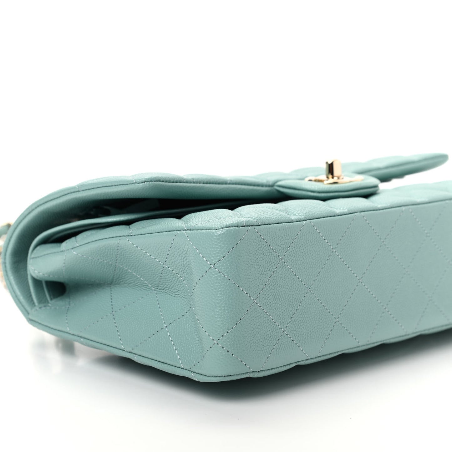 Caviar Quilted Medium Double Flap Light Blue