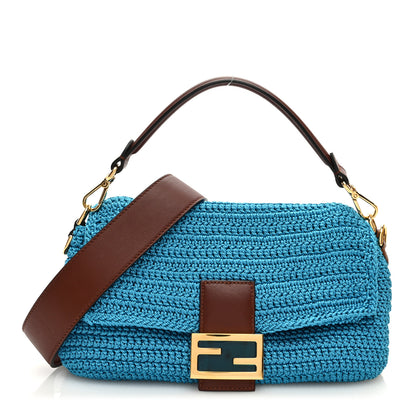Fendi Fabric Crochet Vitello Grace Plexiglass Baguette Cyber Blue Ghianda 1 of 10