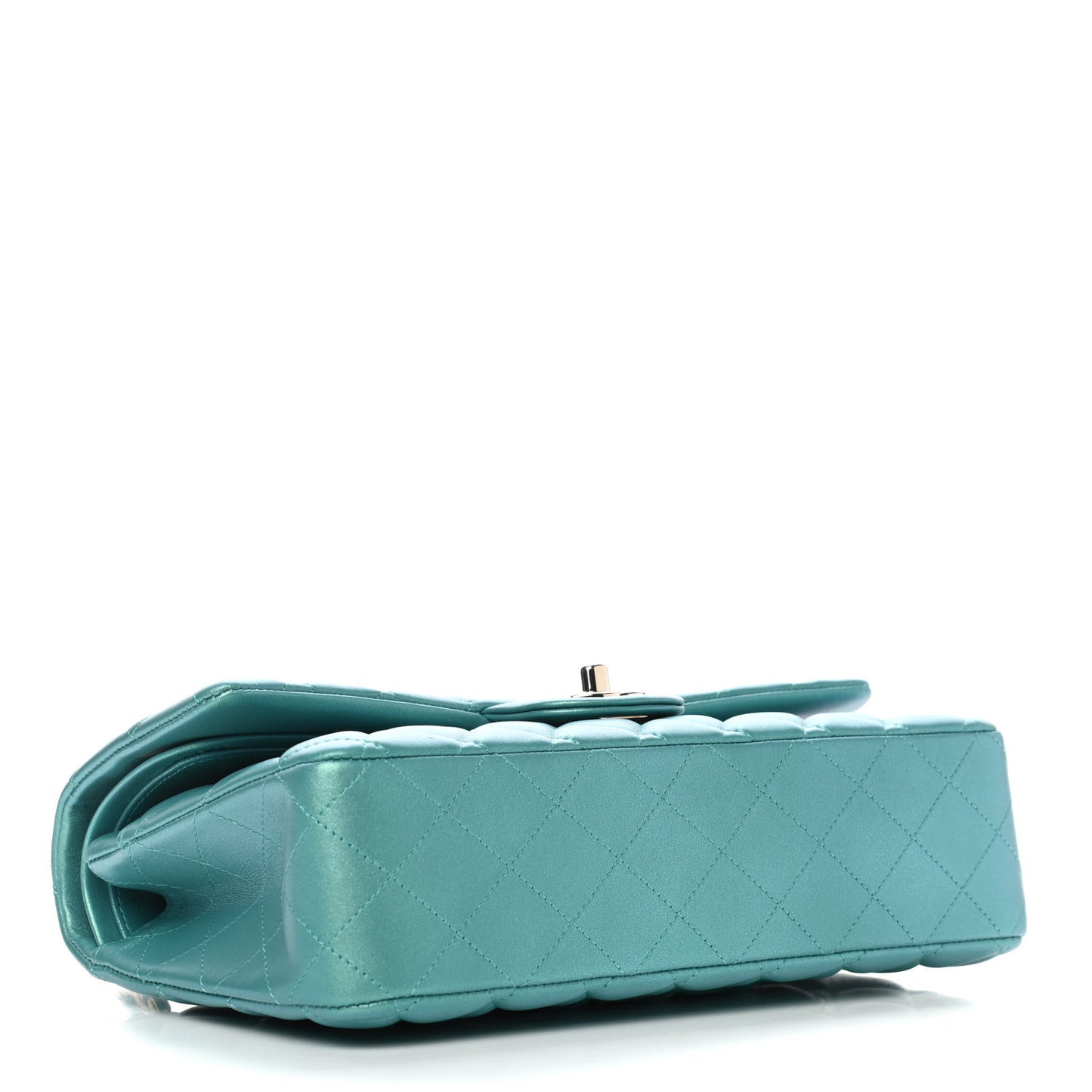Iridescent Calfskin Quilted Medium Double Flap Green