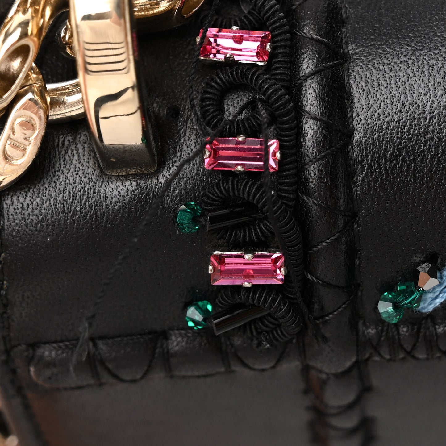 Calfskin Crystal Embroidered Medium Diorama Flap Bag Black