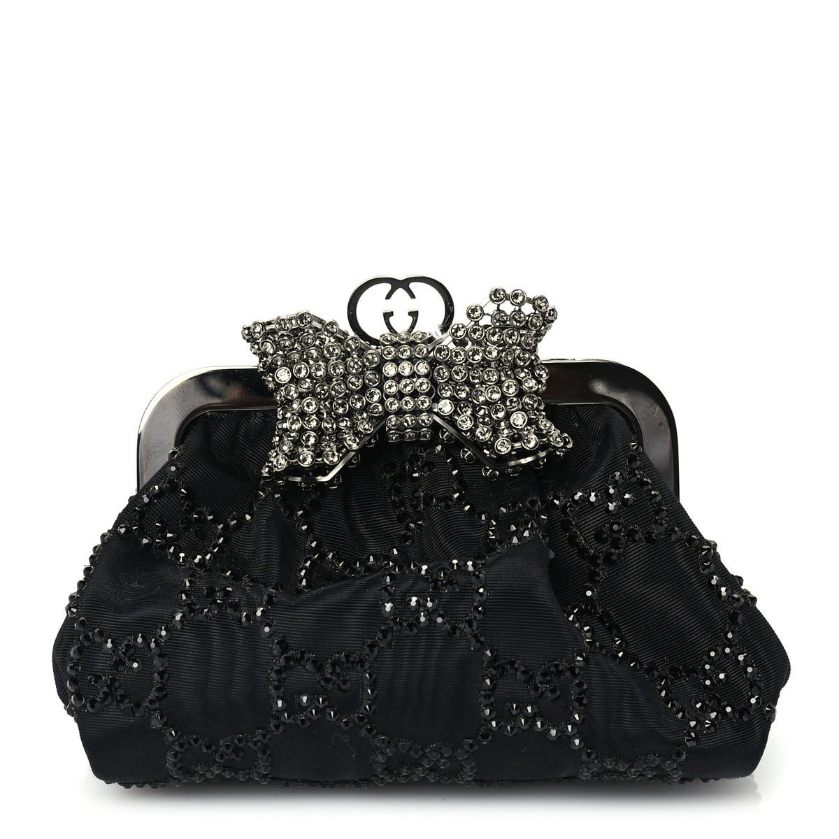 Metal Crystal GG Monogram Mini Crystal Bow Clutch Black
