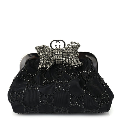 Gucci Metal Crystal GG Monogram Mini Crystal Bow Clutch Black 1 of 8