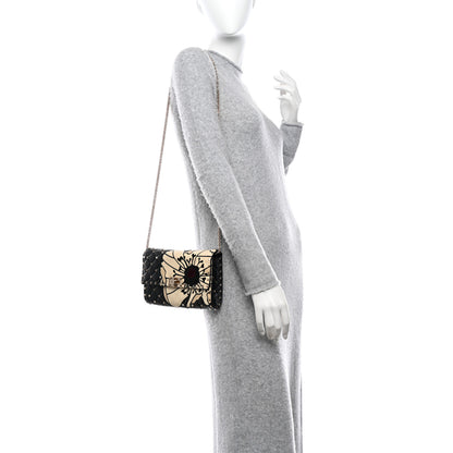 Valentino Garavani Nappa Rockstud Spike Flower Wallet on Chain Black Ivory 2 of 11