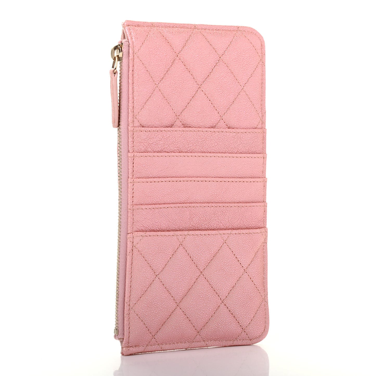 Iridescent Caviar Quilted Classic iPhone Pouch Rose Pink
