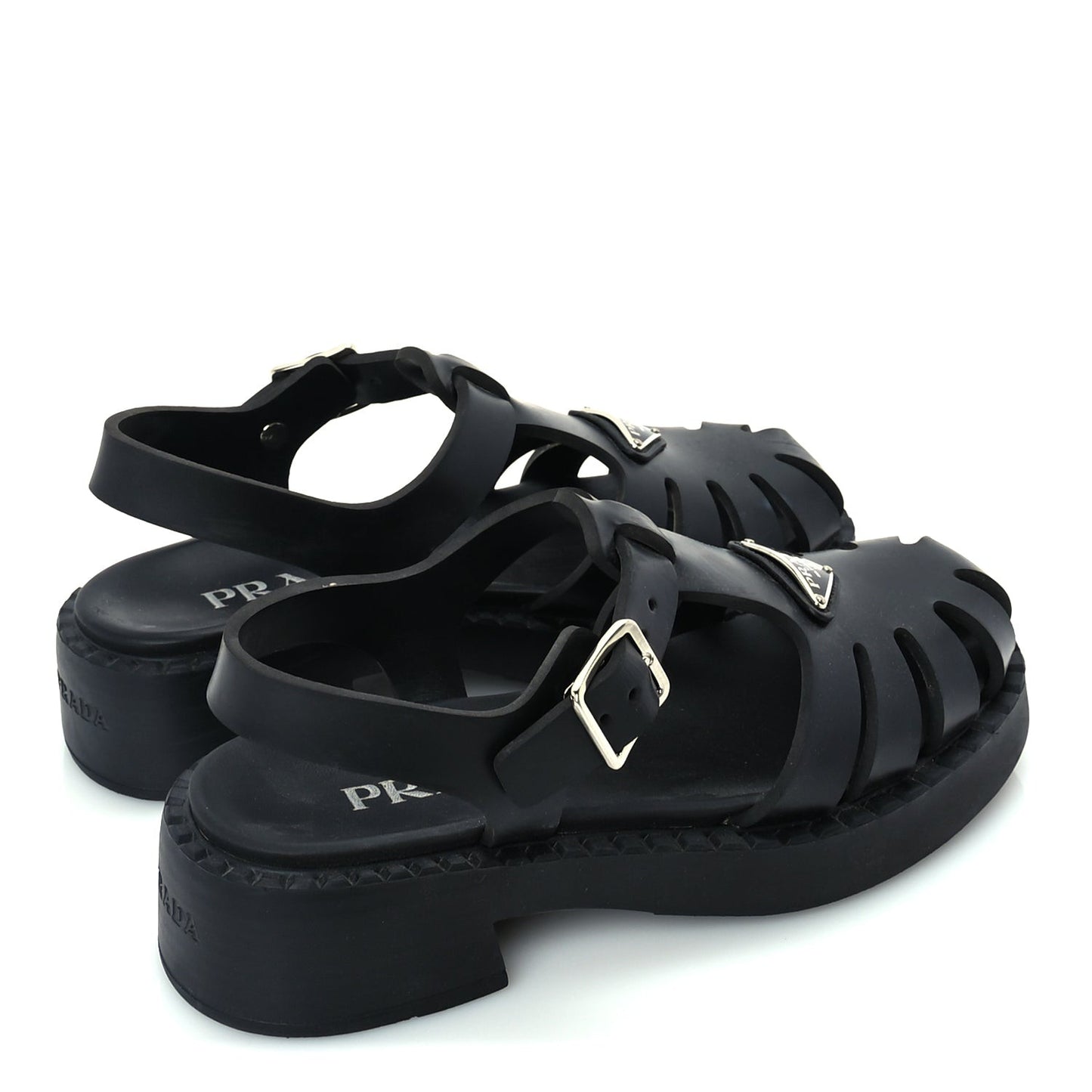 Foam Rubber Metal Triangle Logo 50mm Cage Sandals 38  Black