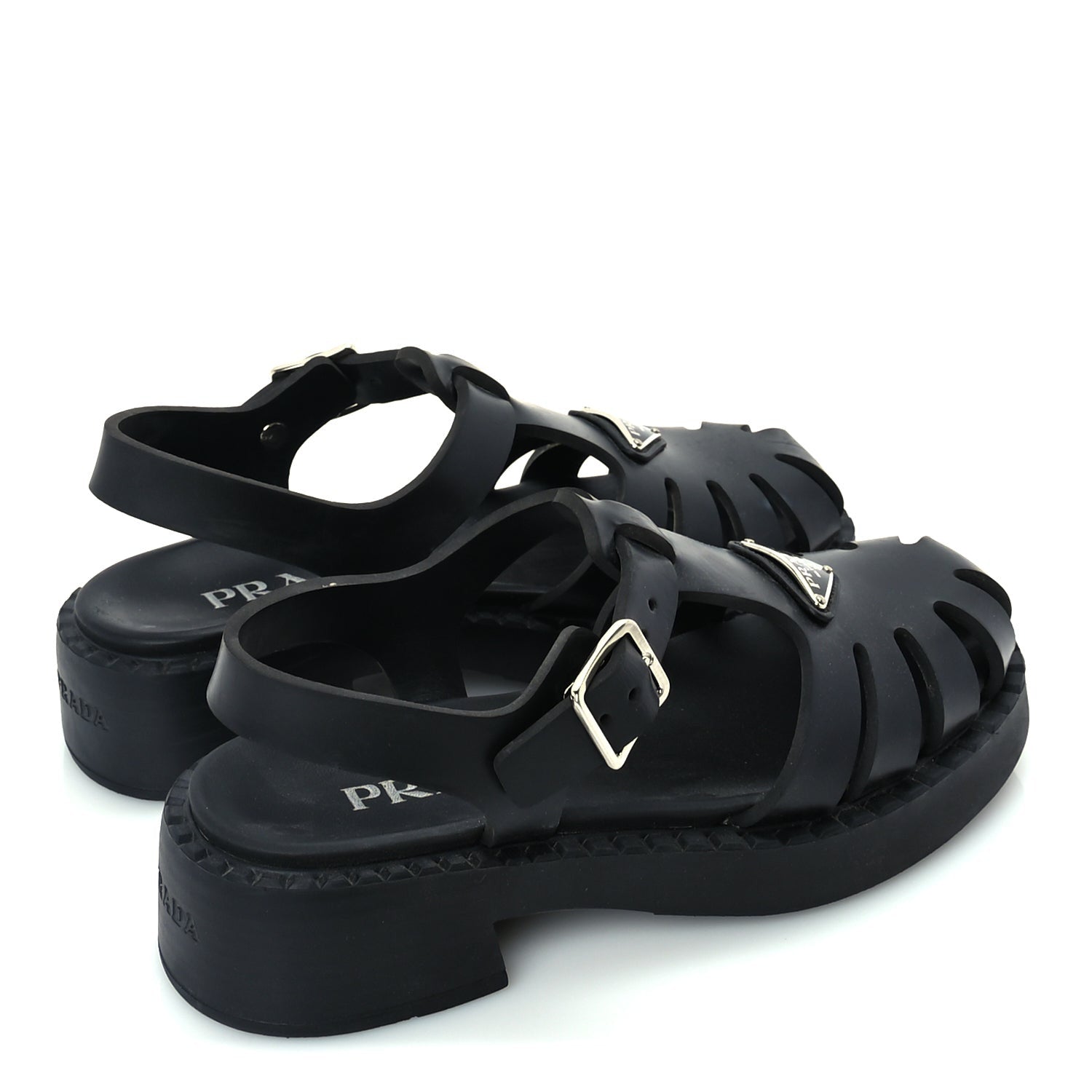 Prada Foam Rubber Metal Triangle Logo 50mm Cage Sandals 38  Black 4 of 8