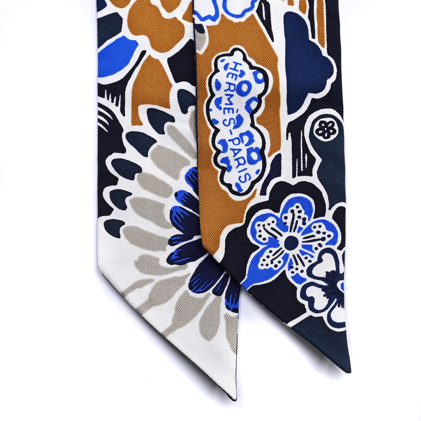 Silk Bingata Twilly Marine Tabac White