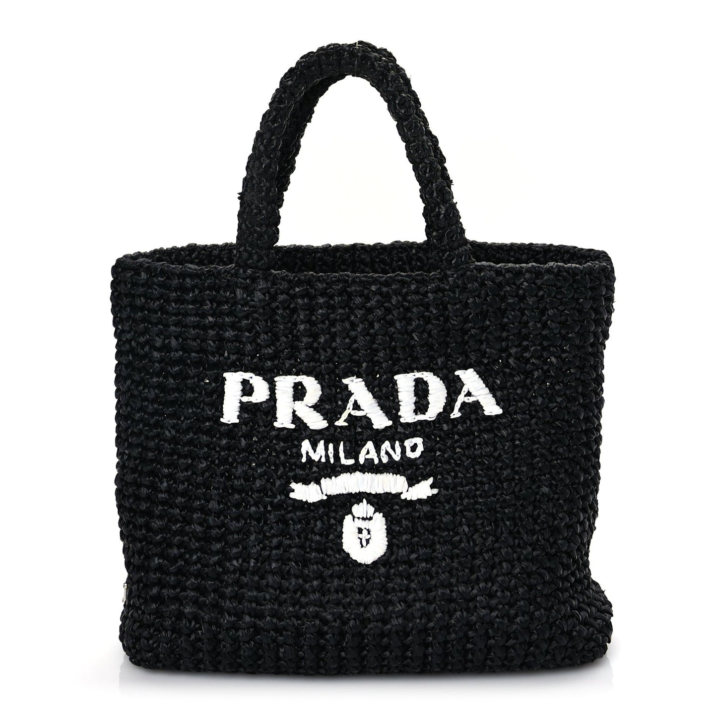 Yarn Raffia Effect Crochet Small Logo Tote Black