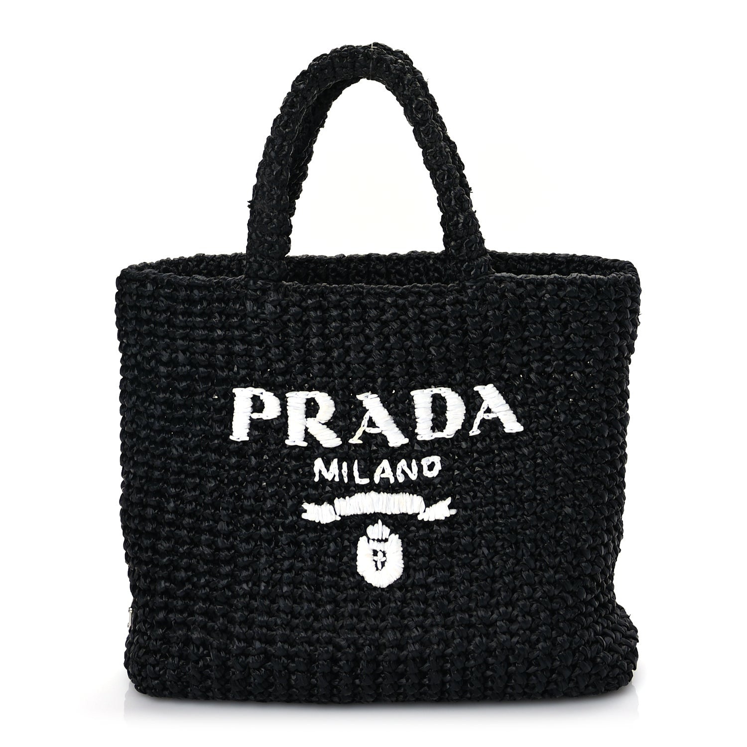 Prada Yarn Raffia Effect Crochet Small Logo Tote Black 1 of 8
