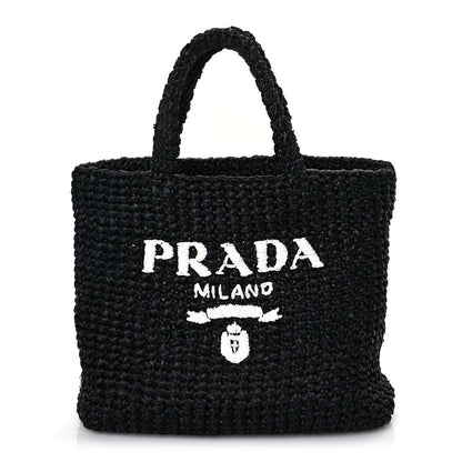 Prada Yarn Raffia Effect Crochet Small Logo Tote Black 1 of 8