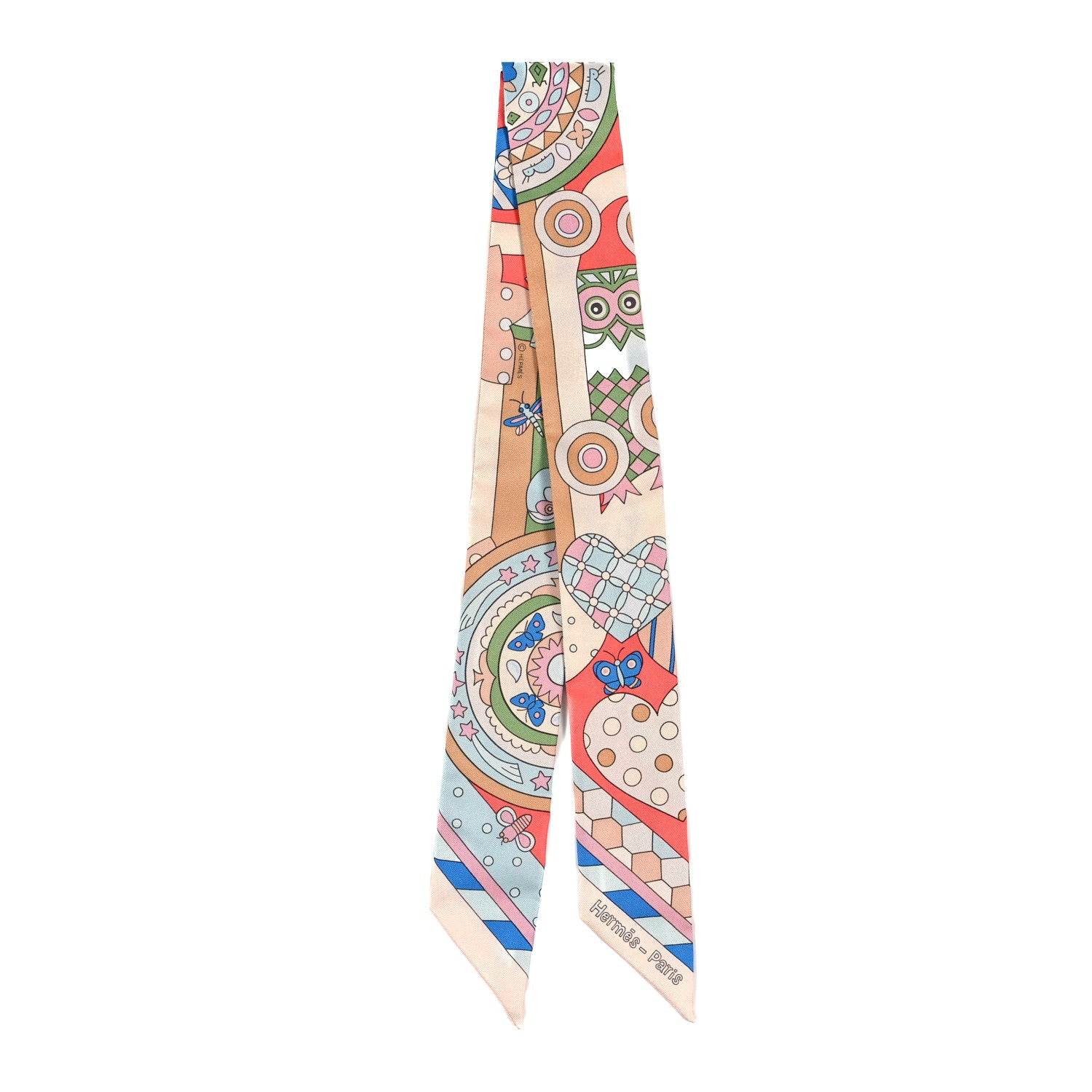 Hermes Silk Les Murmures De La Foret Twilly Beige Rose Bleu 2 of 3