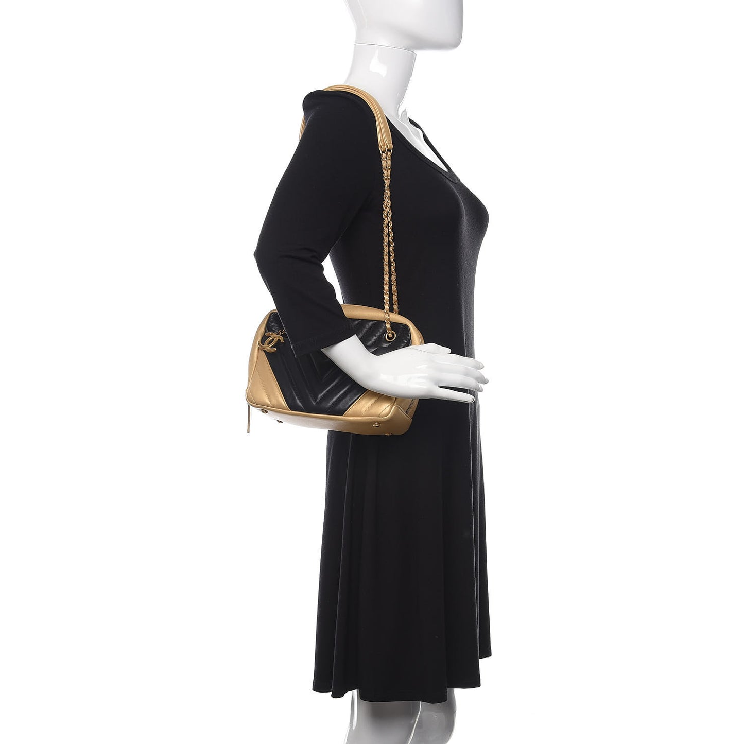 Lambskin Sheepskin Chevron Camera Case Black Gold