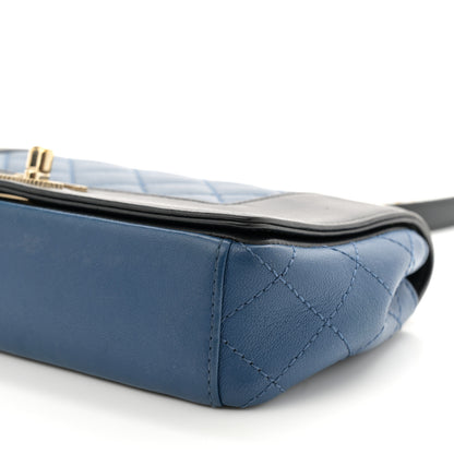 Chanel Sheepskin Quilted Medium Vintage Mademoiselle Flap Blue Black 10 of 10