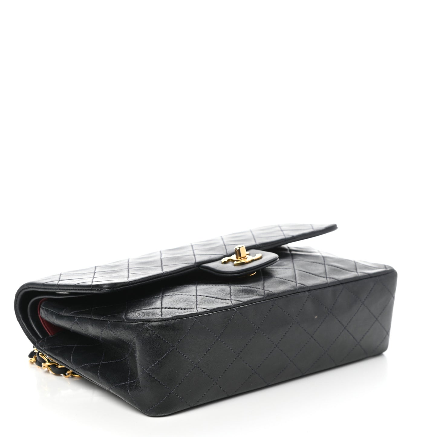 Lambskin Quilted Medium Double Flap Navy