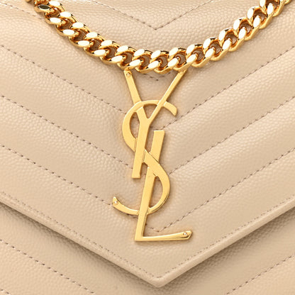 Saint Laurent Grain De Poudre Matelasse Chevron Cassandre Chain Wallet Deep Beige 7 of 9